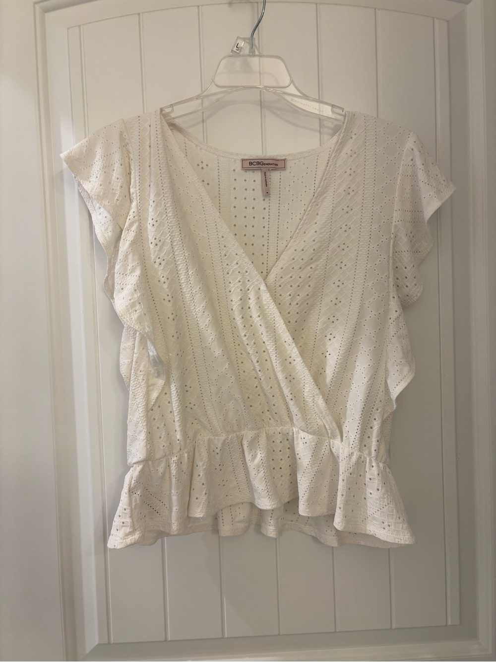 BCBGeneration White Eyelet Wrap Blouse